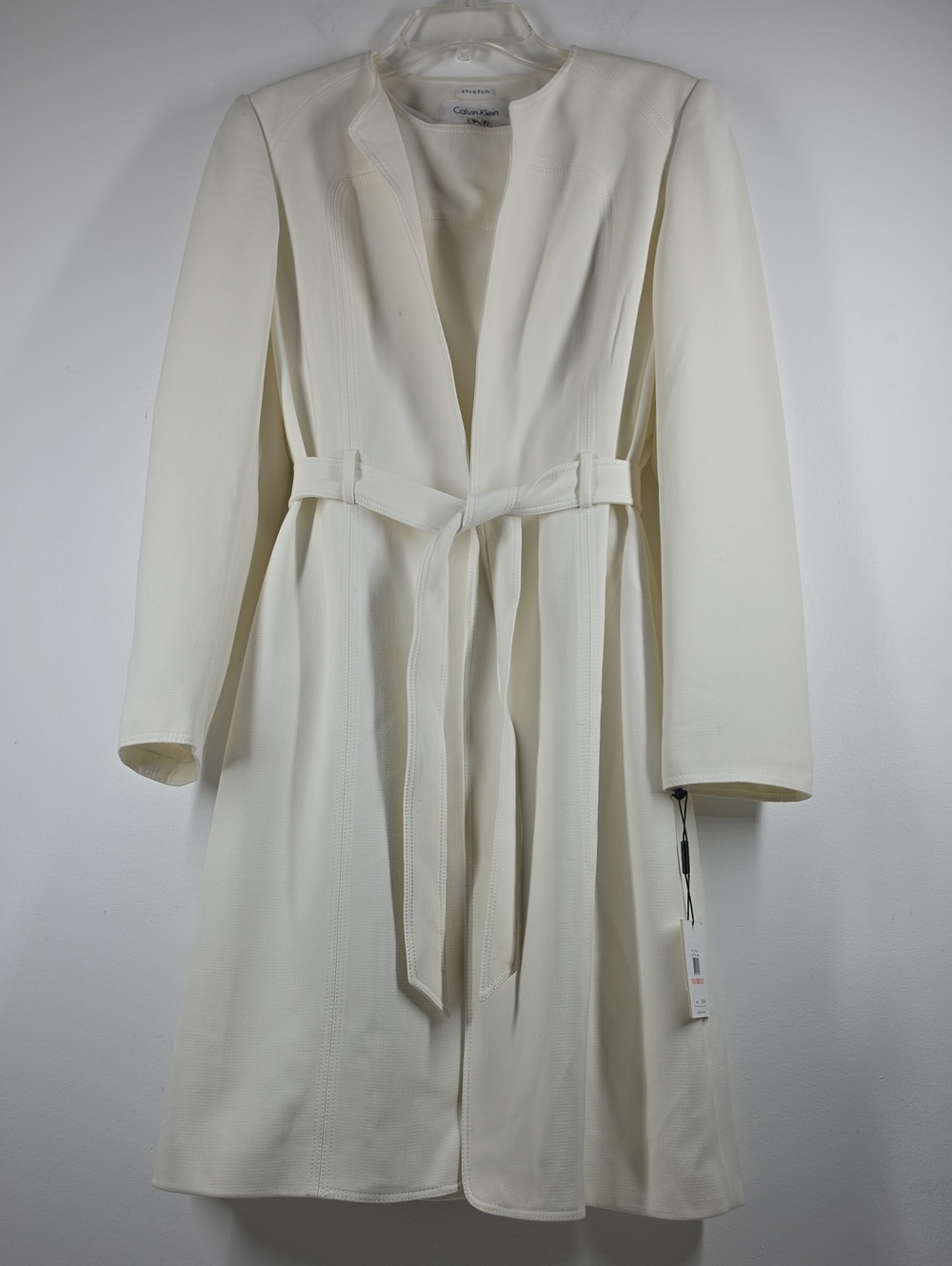 Calvin Klein Cream 2 Piece Dress Long Belted Jacket Set NWT 10